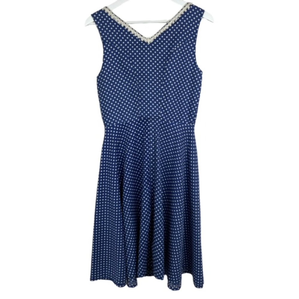 Vintage Rare CHIEMSEER DIRNDL 42 US 4/S Blue Polka Dot Dress Back Zip Sleeveless